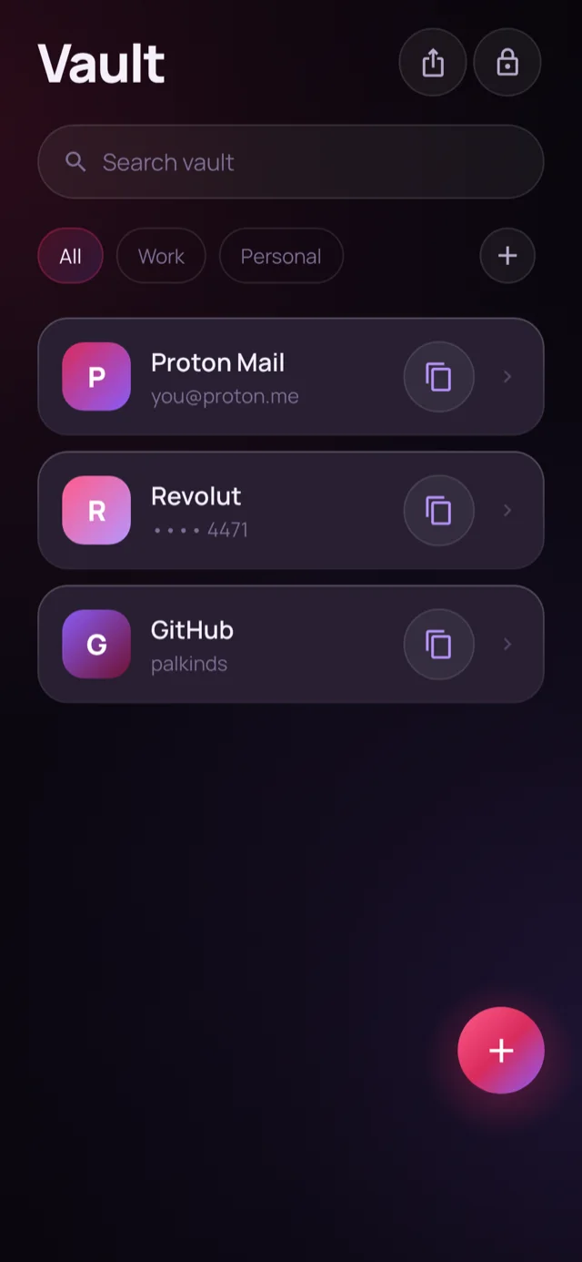 Vault screen